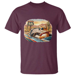 Route Highway 66 Cat T Shirt Americana Road Trip TS12 Maroon Print Your Wear