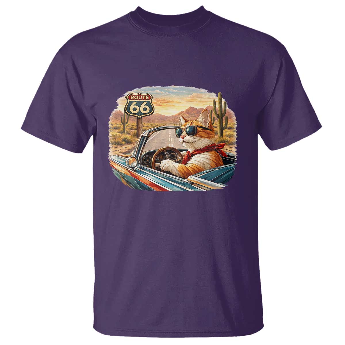 Route Highway 66 Cat T Shirt Americana Road Trip TS12 Purple Print Your Wear