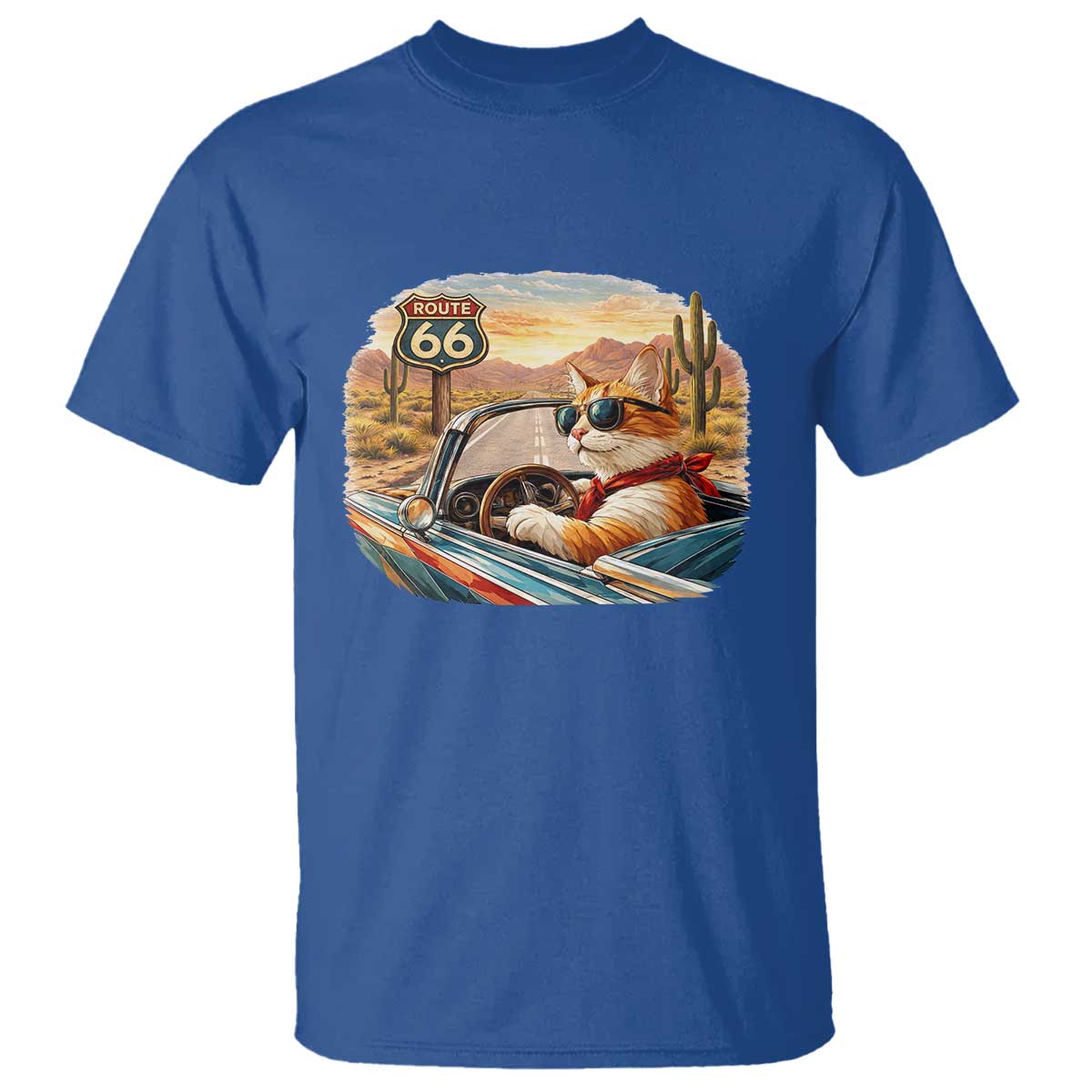 Route Highway 66 Cat T Shirt Americana Road Trip TS12 Royal Blue Print Your Wear