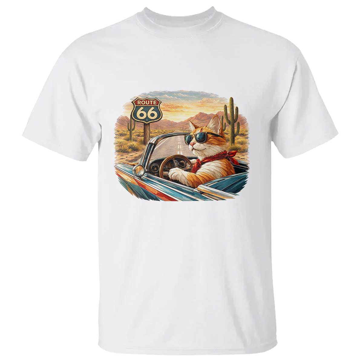 Route Highway 66 Cat T Shirt Americana Road Trip TS12 White Print Your Wear