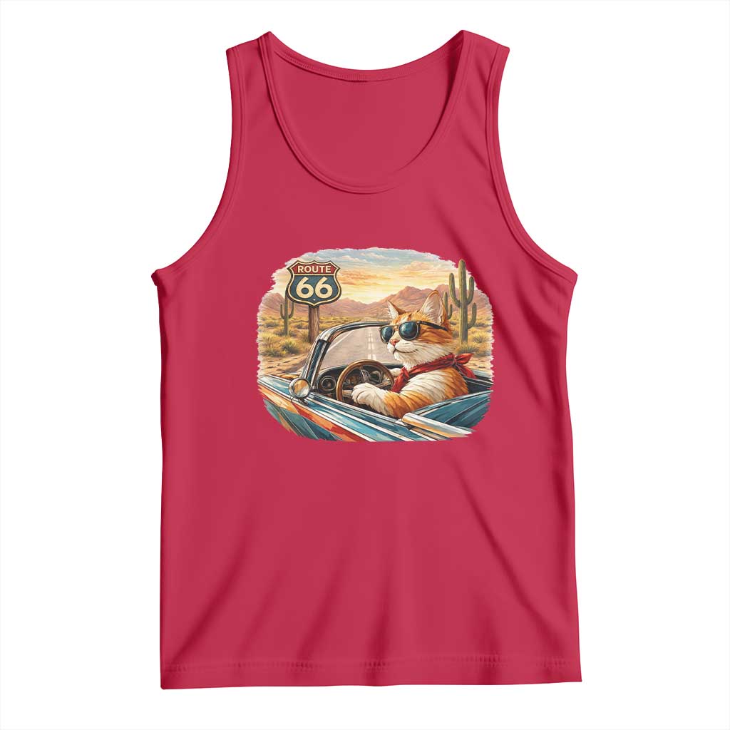 Route Highway 66 Cat Tank Top Americana Road Trip TS12 Red Print Your Wear
