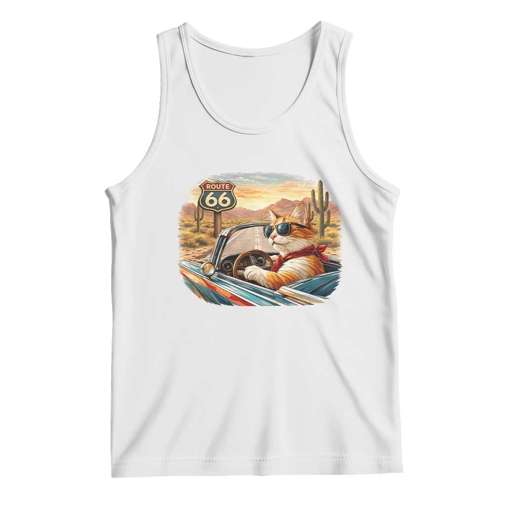 Route Highway 66 Cat Tank Top Americana Road Trip TS12 White Print Your Wear