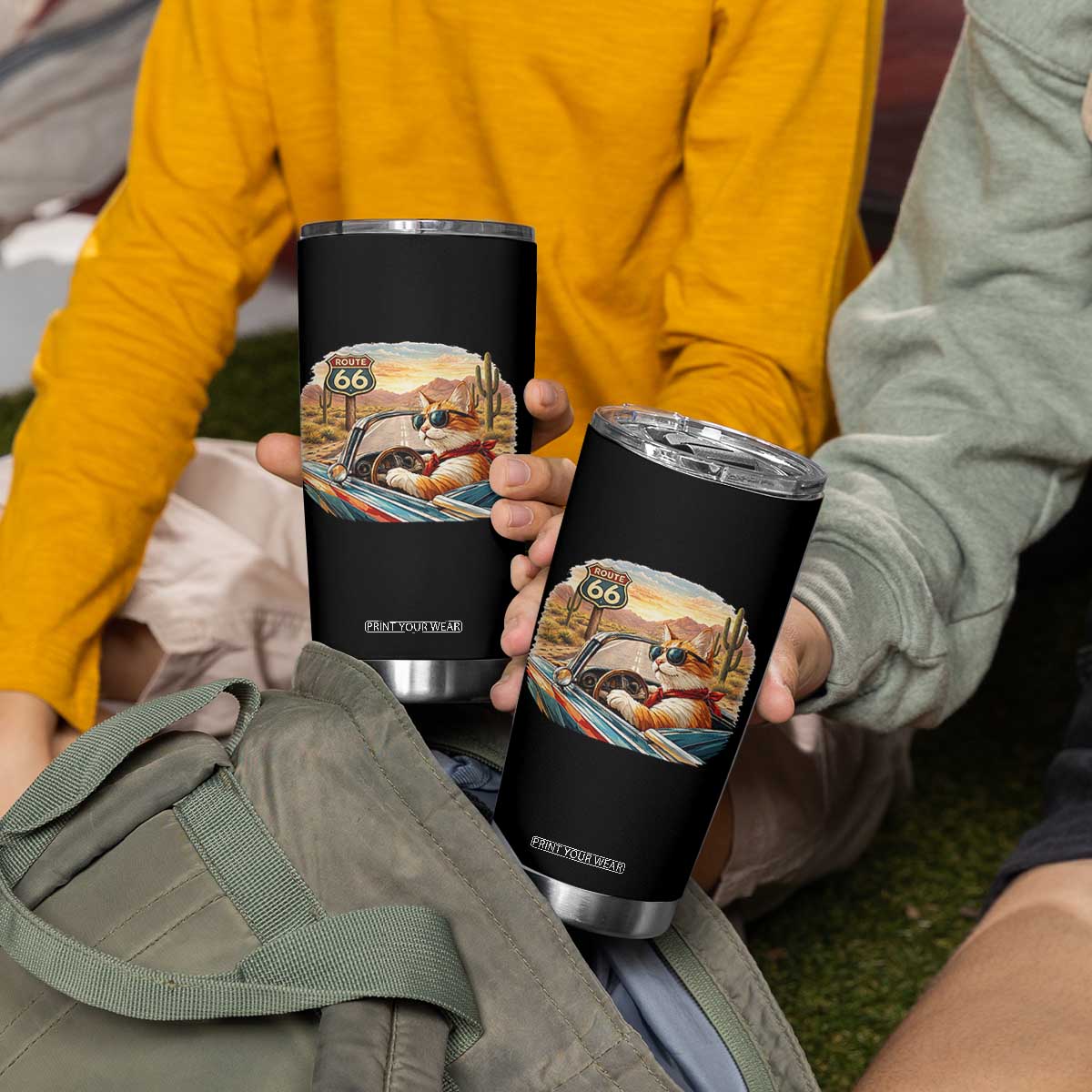 Route Highway 66 Cat Tumbler Cup Americana Road Trip TS12 Print Your Wear