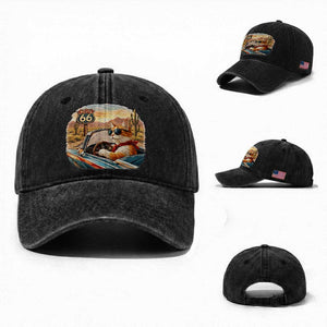 Route Highway 66 Cat Washed Cotton Baseball Cap Americana Road Trip TS12 Washed Cap Universal Fit Black Print Your Wear