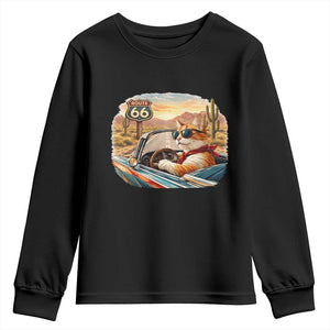 Route Highway 66 Cat Youth Sweatshirt Americana Road Trip TS12 Black Print Your Wear