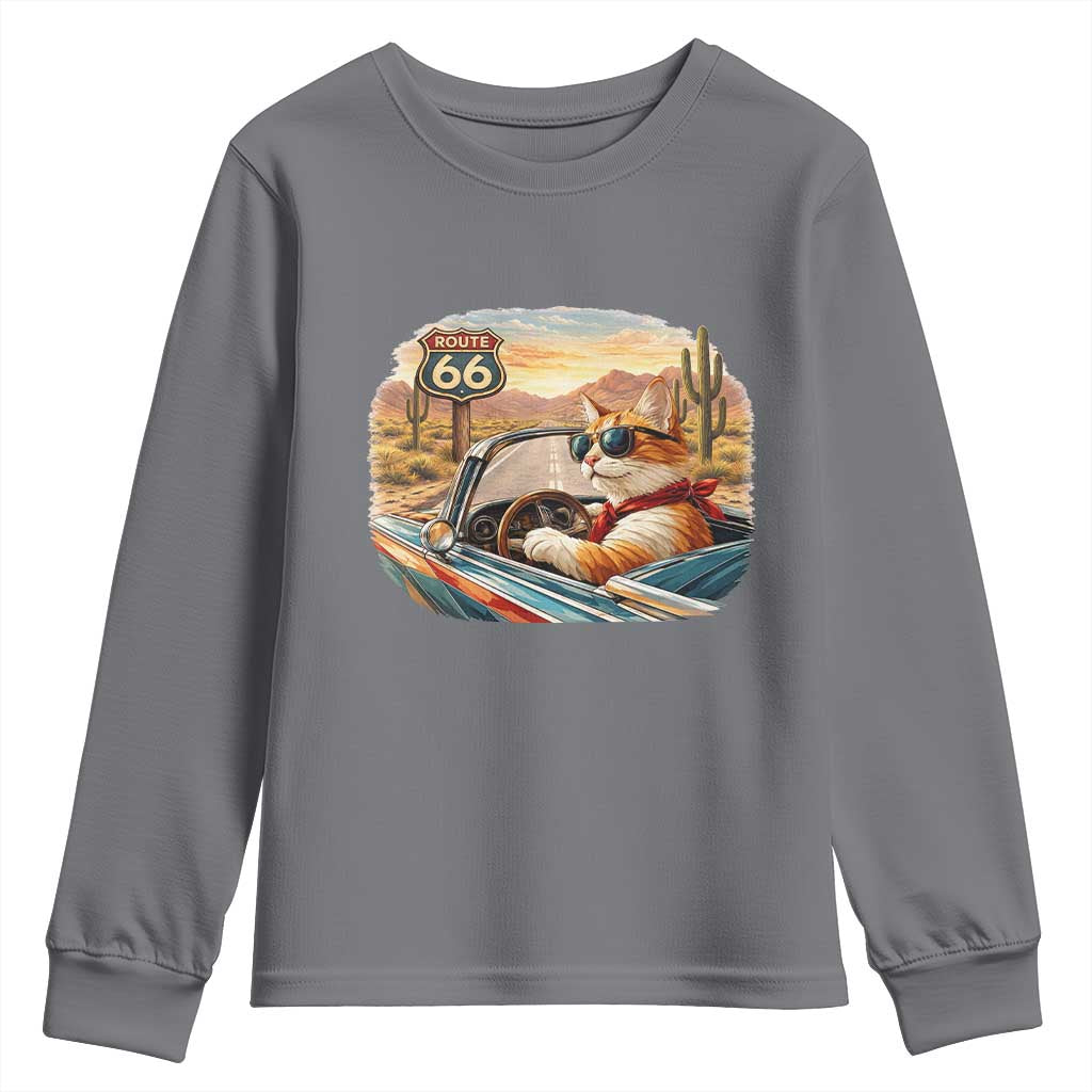 Route Highway 66 Cat Youth Sweatshirt Americana Road Trip TS12 Charcoal Print Your Wear