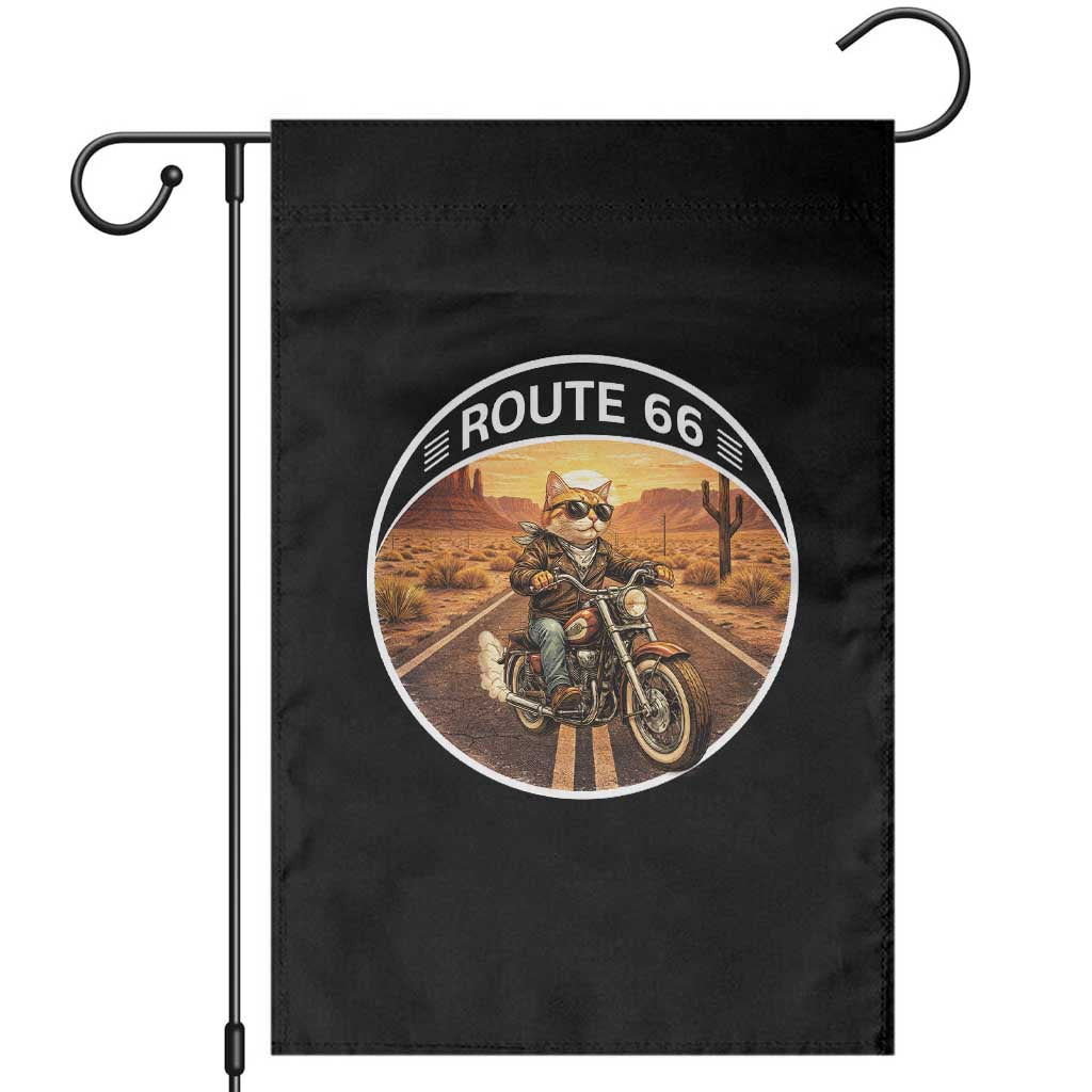 Route Highway 66 Motorcycle Cat Garden Flag Road Trip Adventure TS12 Black Print Your Wear