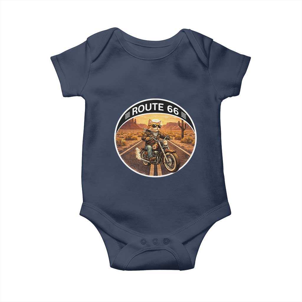 Route Highway 66 Motorcycle Cat Baby Onesie Road Trip Adventure TS12 Navy Print Your Wear