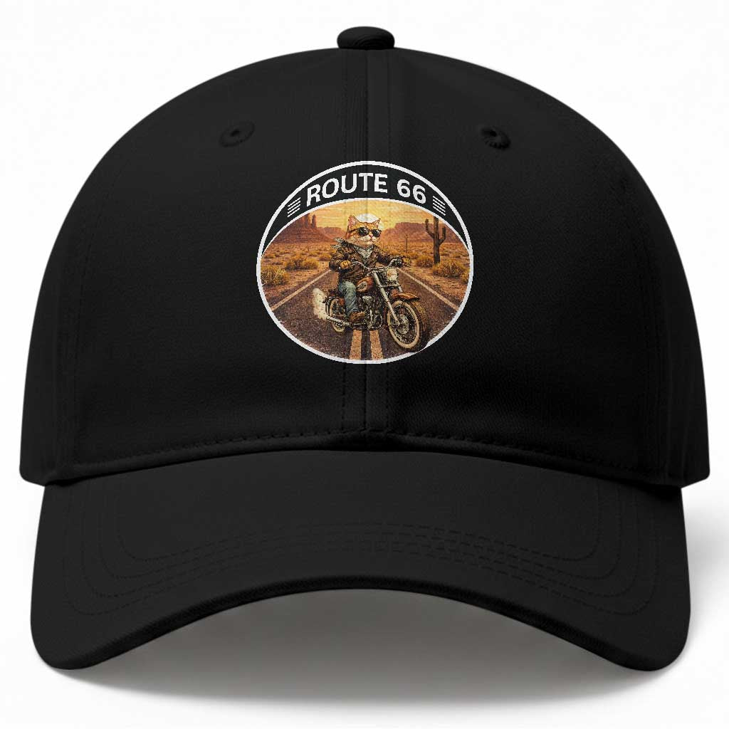 Route Highway 66 Motorcycle Cat Baseball Cap Road Trip Adventure TS12 Print Your Wear