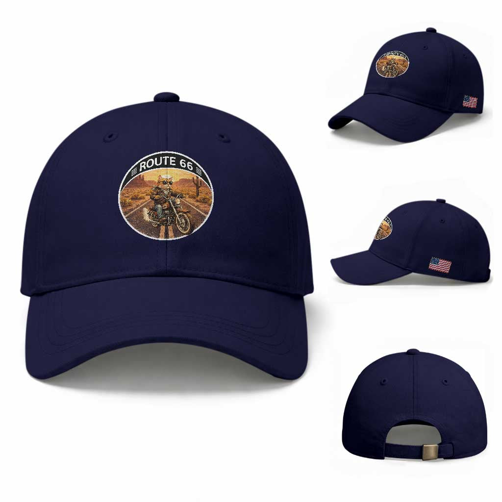 Route Highway 66 Motorcycle Cat Baseball Cap Road Trip Adventure TS12 Baseball Cap Universal Fit Dark Blue Print Your Wear