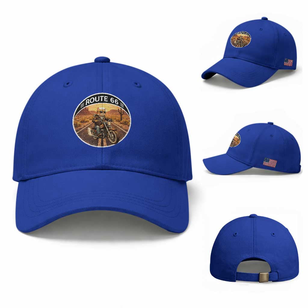 Route Highway 66 Motorcycle Cat Baseball Cap Road Trip Adventure TS12 Baseball Cap Universal Fit Royal Blue Print Your Wear