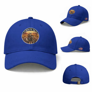 Route Highway 66 Motorcycle Cat Baseball Cap Road Trip Adventure TS12 Baseball Cap Universal Fit Royal Blue Print Your Wear