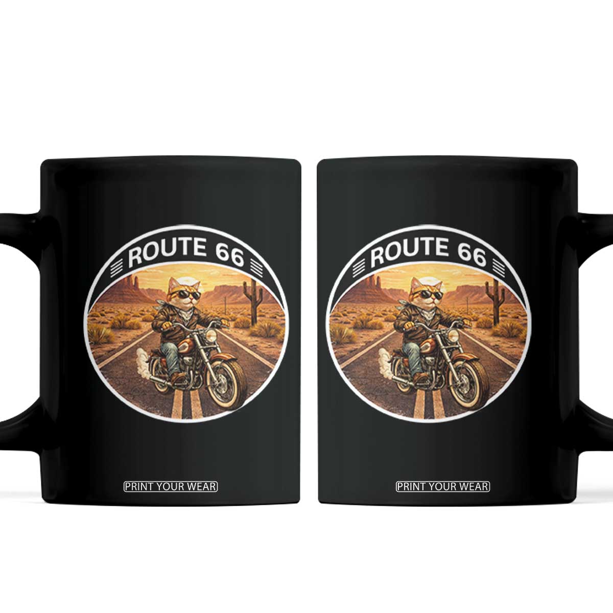 Route Highway 66 Motorcycle Cat Coffee Mug Road Trip Adventure TS12 Black Print Your Wear