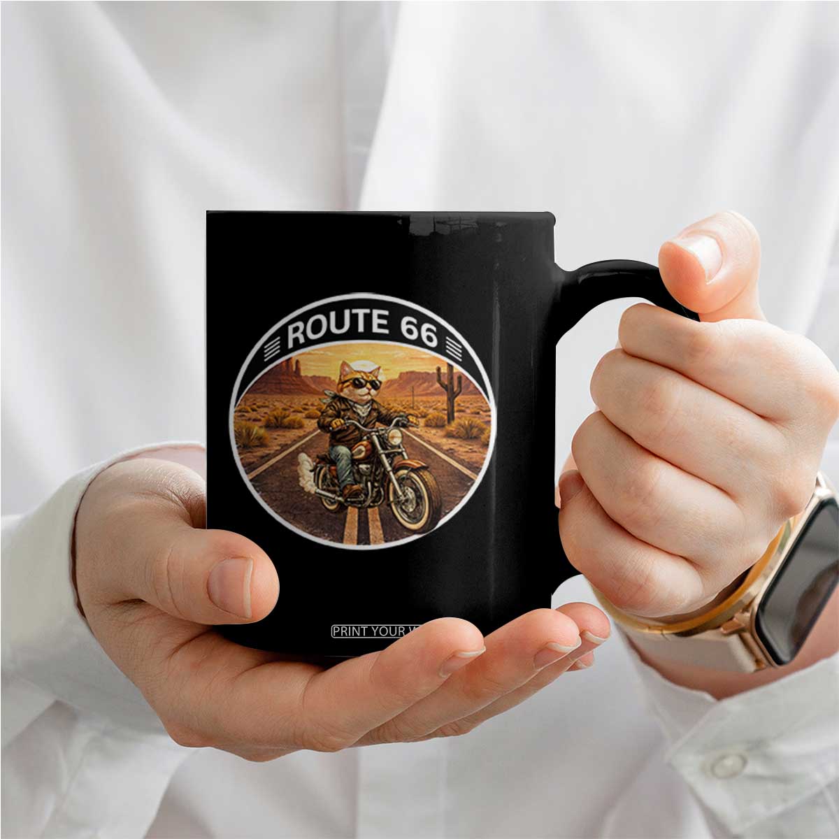 Route Highway 66 Motorcycle Cat Coffee Mug Road Trip Adventure TS12 Print Your Wear