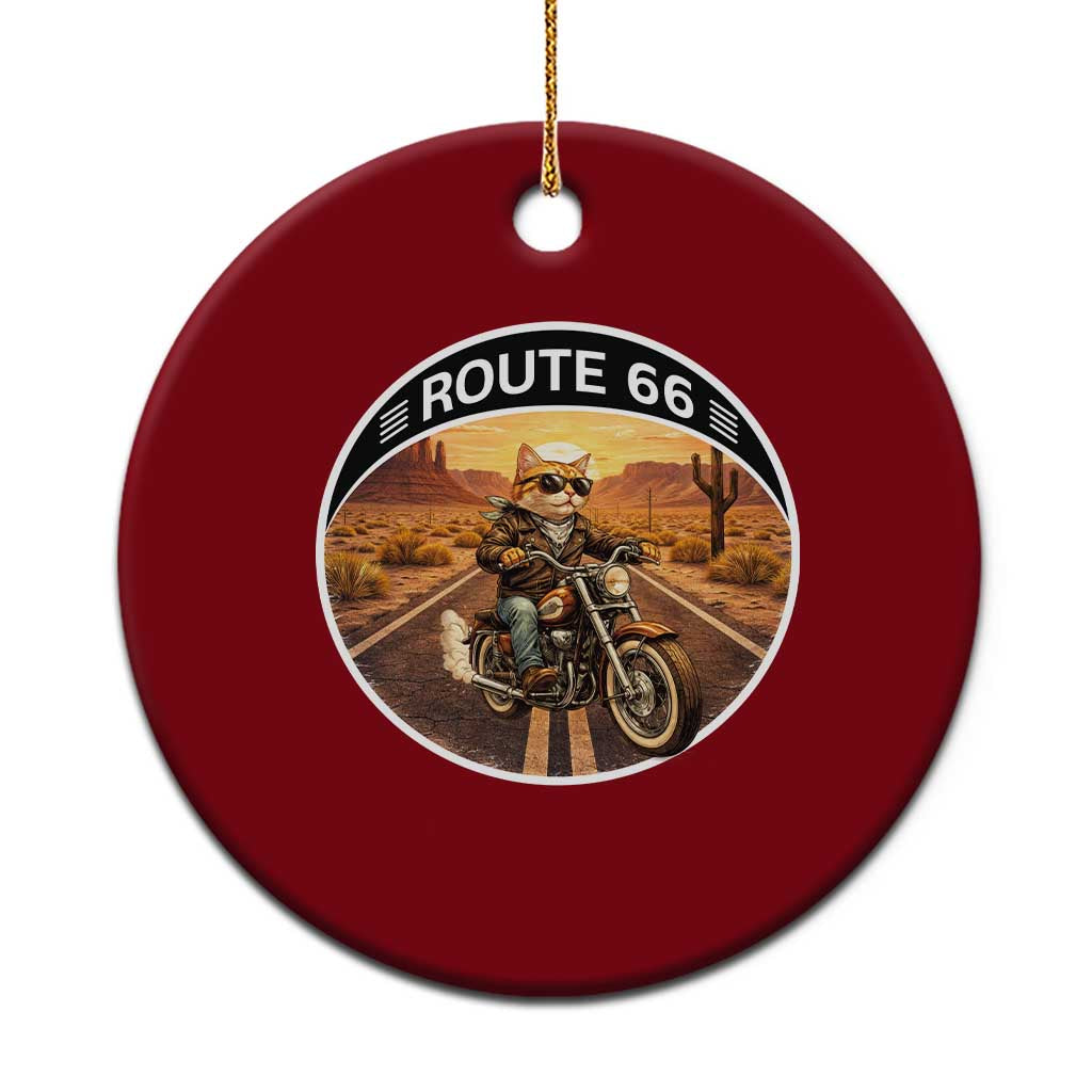 Route Highway 66 Motorcycle Cat Ceramic Ornament Road Trip Adventure TS12 1pc Red Print Your Wear