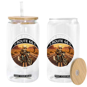 Route Highway 66 Motorcycle Cat Glass Can Road Trip Adventure TS12 Print Your Wear
