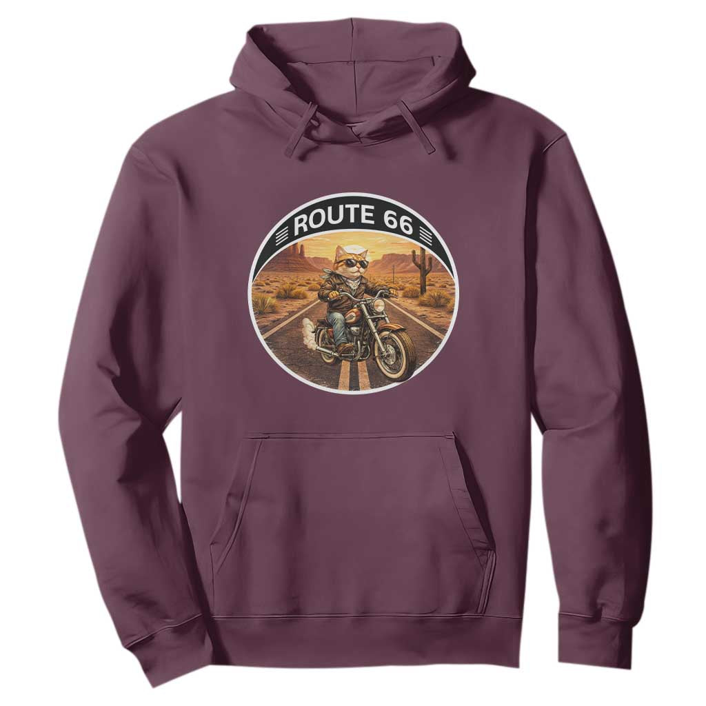 Route Highway 66 Motorcycle Cat Hoodie Road Trip Adventure TS12 Maroon Print Your Wear