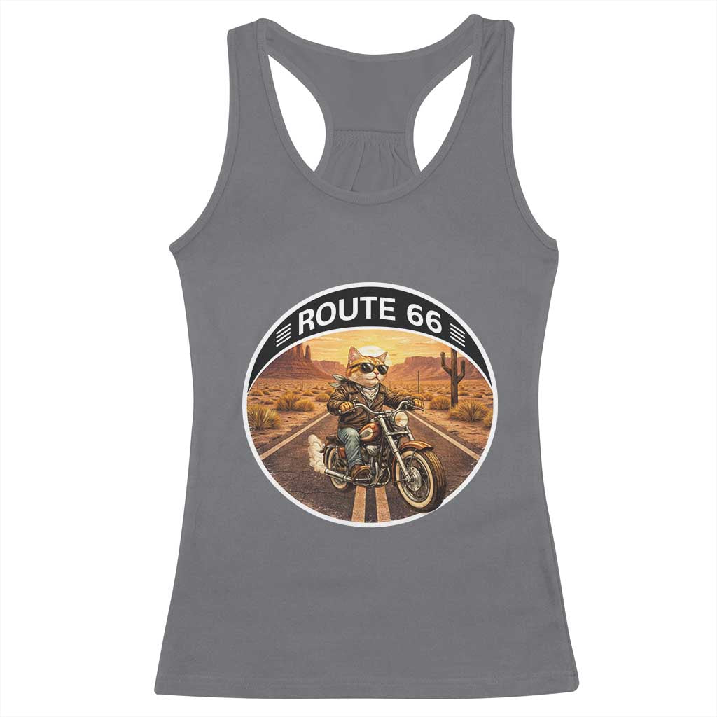 Route Highway 66 Motorcycle Cat Racerback Tank Top Road Trip Adventure TS12 Charcoal Print Your Wear
