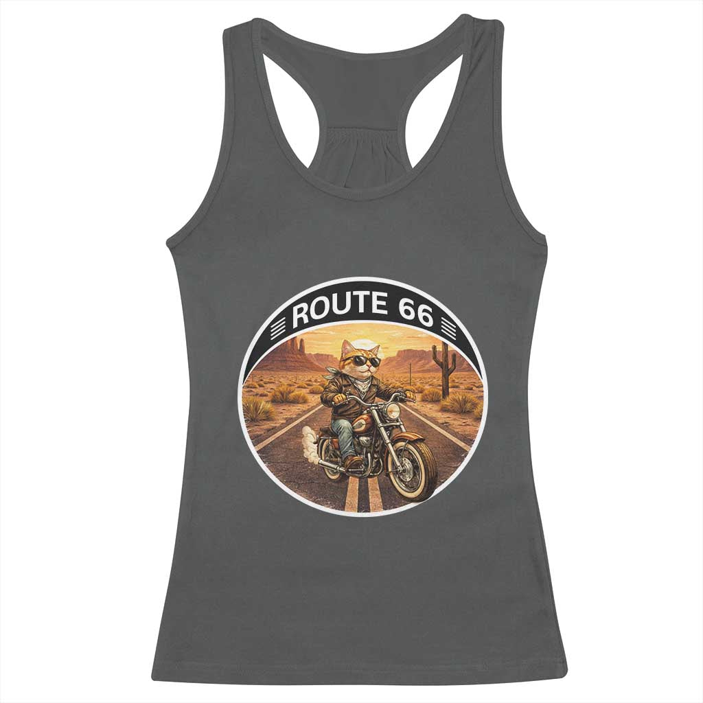 Route Highway 66 Motorcycle Cat Racerback Tank Top Road Trip Adventure TS12 Dark Heather Print Your Wear