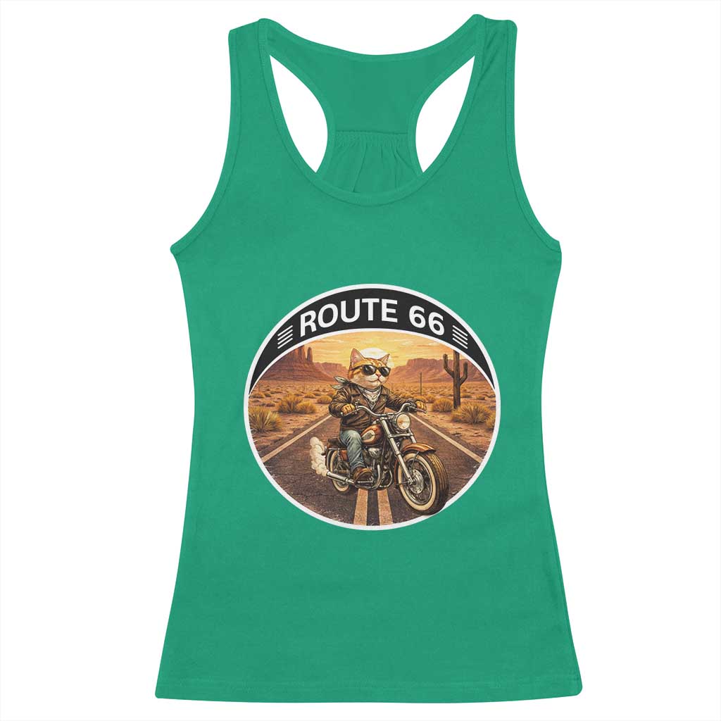 Route Highway 66 Motorcycle Cat Racerback Tank Top Road Trip Adventure TS12 Irish Green Print Your Wear