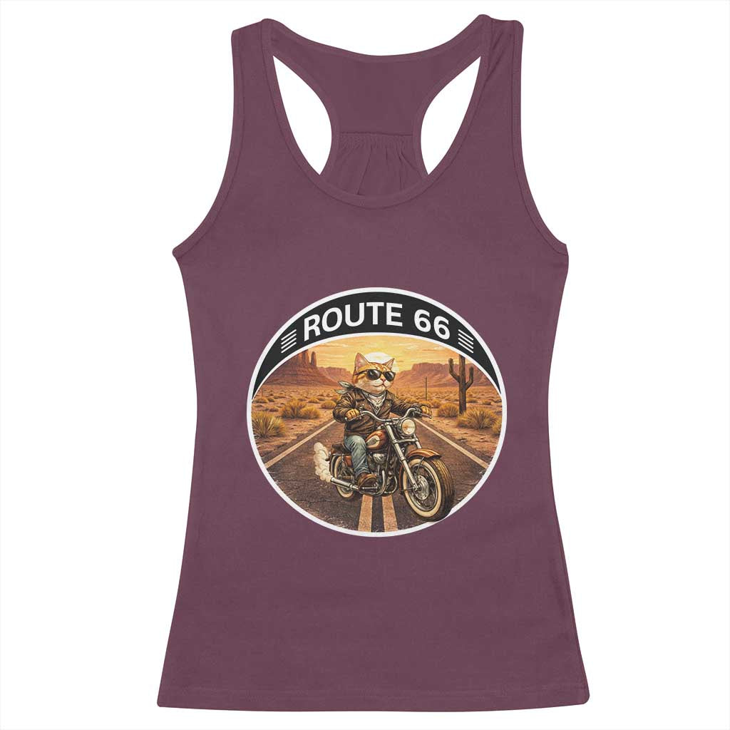 Route Highway 66 Motorcycle Cat Racerback Tank Top Road Trip Adventure TS12 Maroon Print Your Wear