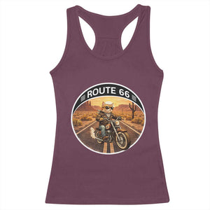 Route Highway 66 Motorcycle Cat Racerback Tank Top Road Trip Adventure TS12 Maroon Print Your Wear