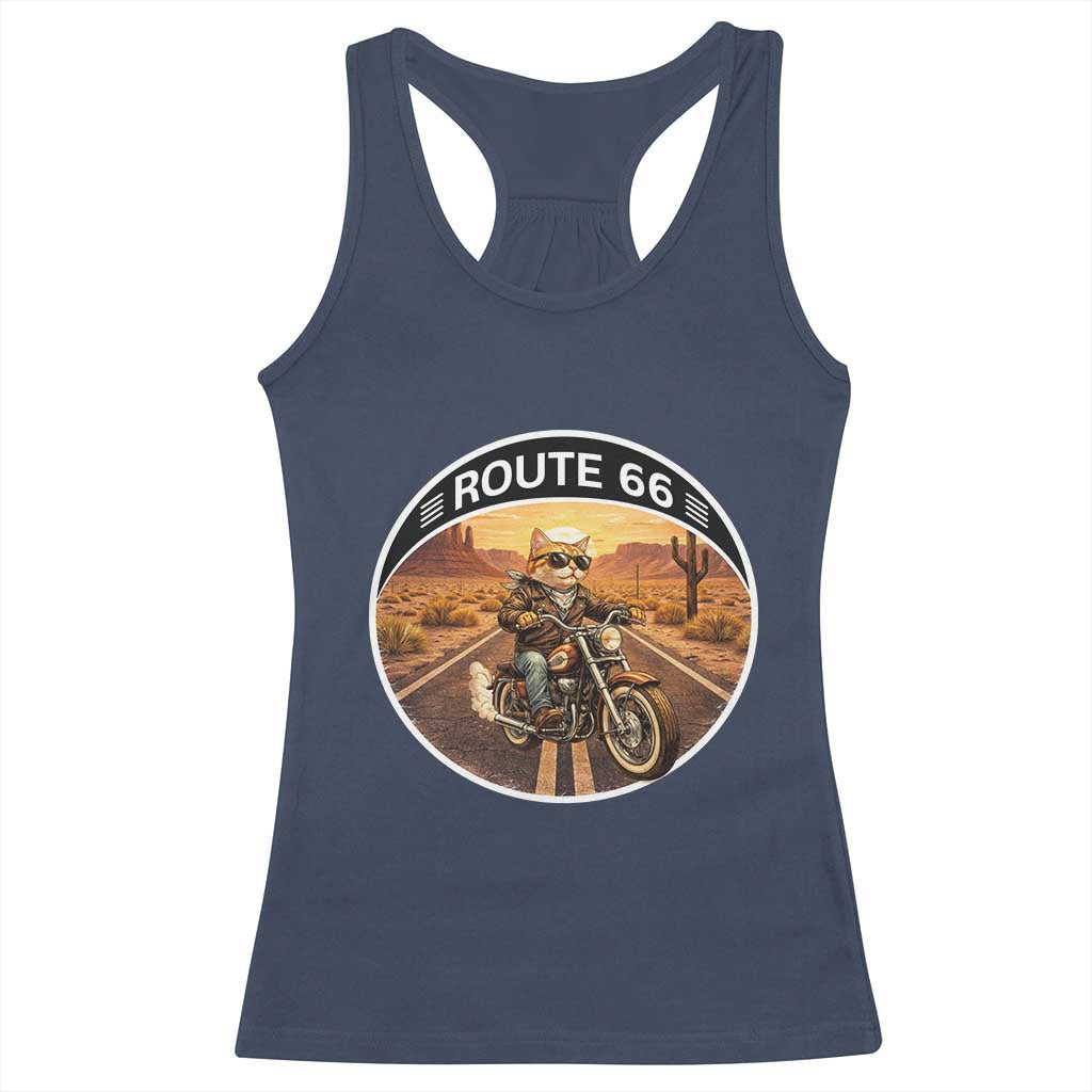 Route Highway 66 Motorcycle Cat Racerback Tank Top Road Trip Adventure TS12 Navy Print Your Wear