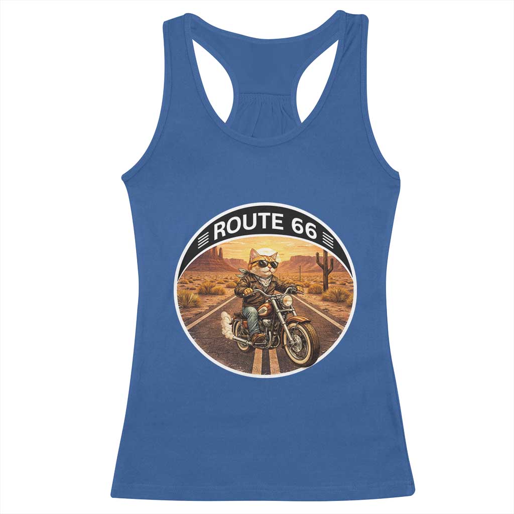 Route Highway 66 Motorcycle Cat Racerback Tank Top Road Trip Adventure TS12 Royal Blue Print Your Wear