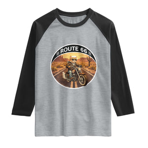 Route Highway 66 Motorcycle Cat Raglan Shirt Road Trip Adventure TS12 Heather Gray Black Print Your Wear
