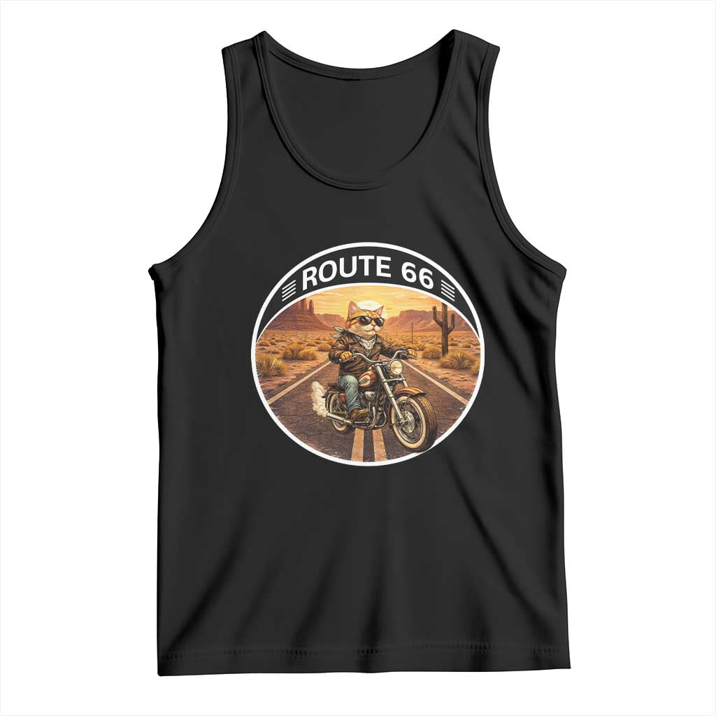 Route Highway 66 Motorcycle Cat Tank Top Road Trip Adventure TS12 Black Print Your Wear