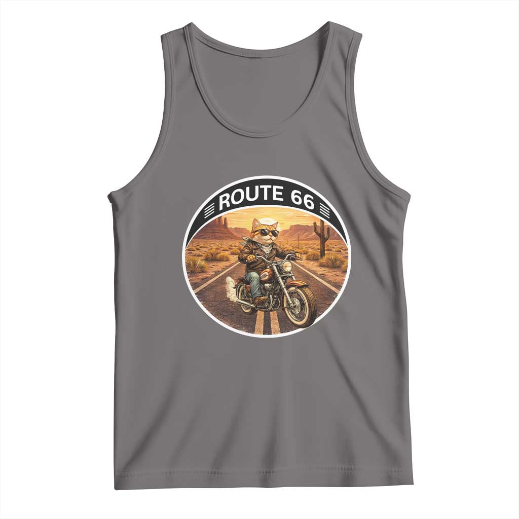 Route Highway 66 Motorcycle Cat Tank Top Road Trip Adventure TS12 Deep Heather Print Your Wear