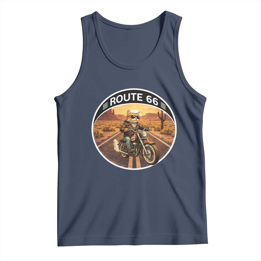 Route Highway 66 Motorcycle Cat Tank Top Road Trip Adventure TS12 Navy Print Your Wear