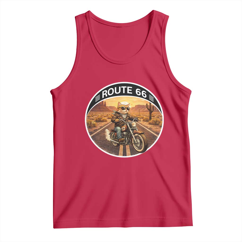 Route Highway 66 Motorcycle Cat Tank Top Road Trip Adventure TS12 Red Print Your Wear