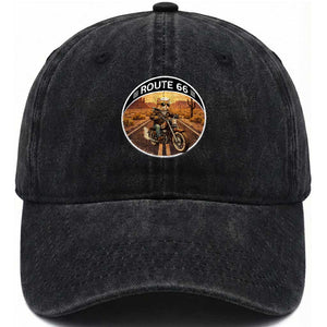 Route Highway 66 Motorcycle Cat Washed Cotton Baseball Cap Road Trip Adventure TS12 Print Your Wear