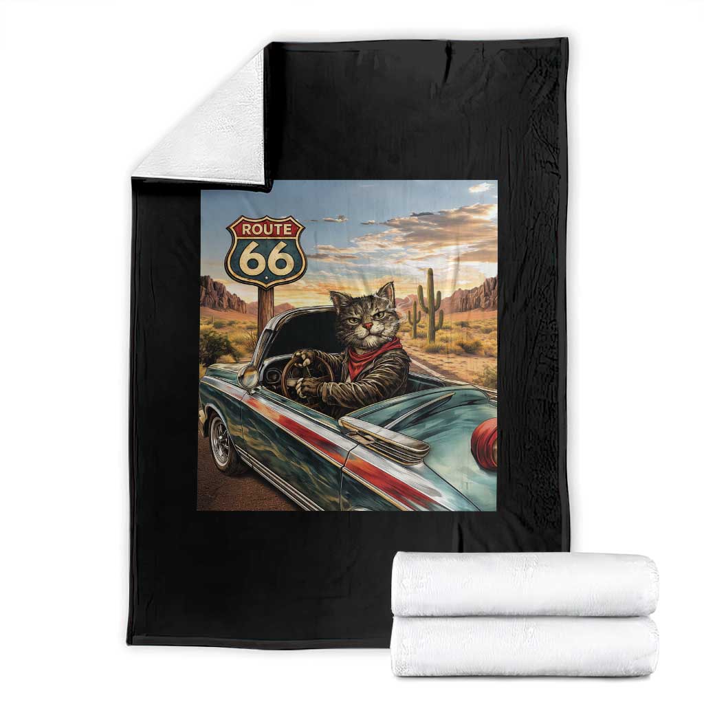 Funny Route Highway 66 Cat Lover Throw Blanket Mother Road Travel Gift TS12 Black Print Your Wear