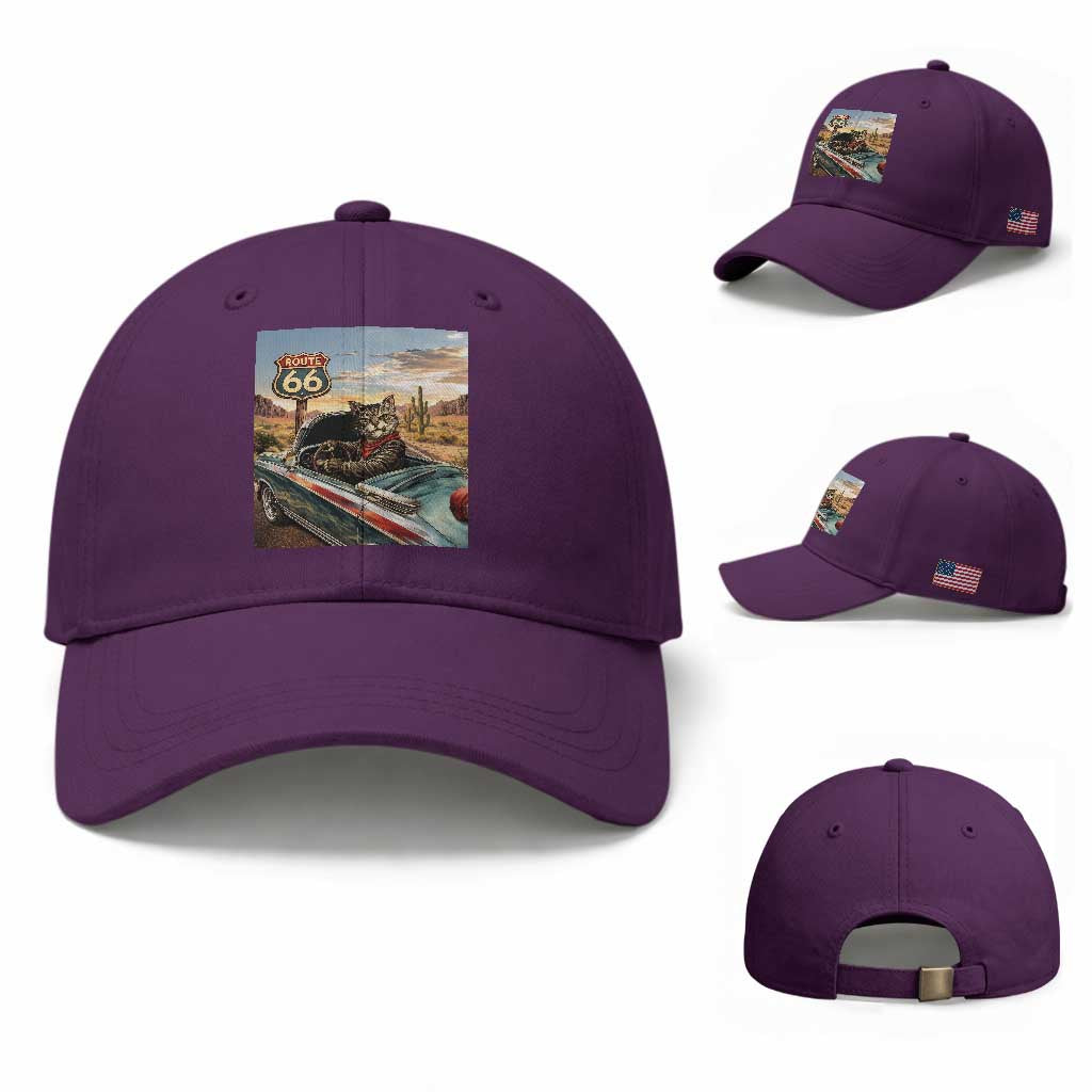 Funny Route Highway 66 Cat Lover Baseball Cap Mother Road Travel Gift TS12 Baseball Cap Universal Fit Purple Print Your Wear