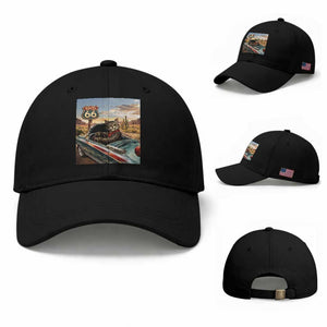 Funny Route Highway 66 Cat Lover Baseball Cap Mother Road Travel Gift TS12 Baseball Cap Universal Fit Black Print Your Wear