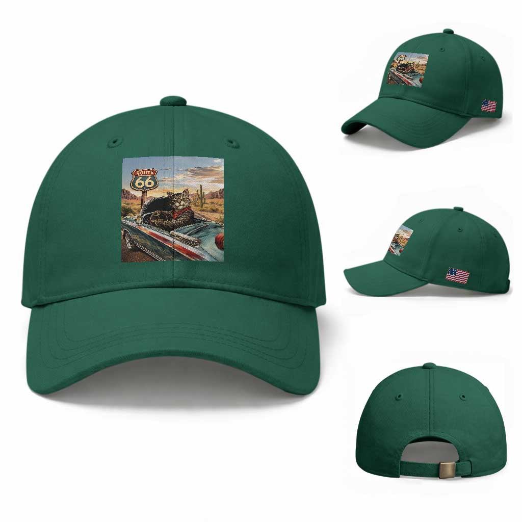 Funny Route Highway 66 Cat Lover Baseball Cap Mother Road Travel Gift TS12 Baseball Cap Universal Fit Irish Green Print Your Wear