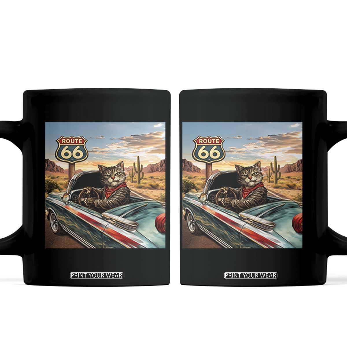 Funny Route Highway 66 Cat Lover Coffee Mug Mother Road Travel Gift TS12 Black Print Your Wear