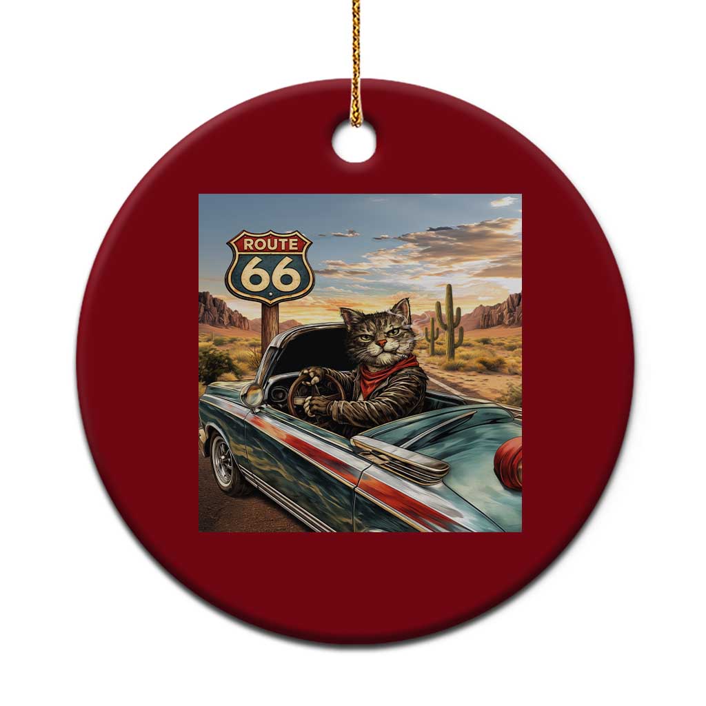 Funny Route Highway 66 Cat Lover Ceramic Ornament Mother Road Travel Gift TS12 1pc Red Print Your Wear