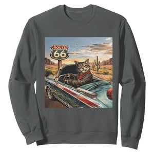 Funny Route Highway 66 Cat Lover Sweatshirt Mother Road Travel Gift TS12 Dark Heather Print Your Wear
