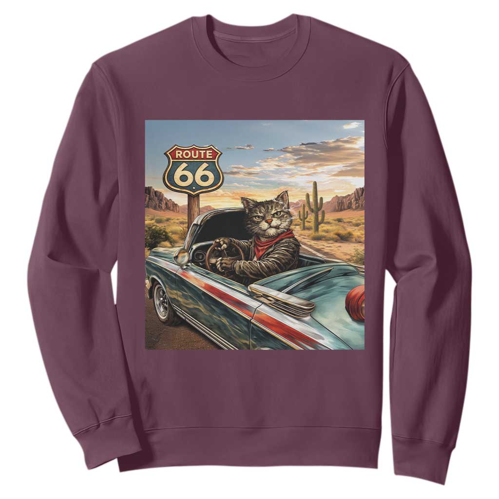 Funny Route Highway 66 Cat Lover Sweatshirt Mother Road Travel Gift TS12 Maroon Print Your Wear