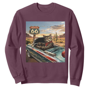 Funny Route Highway 66 Cat Lover Sweatshirt Mother Road Travel Gift TS12 Maroon Print Your Wear