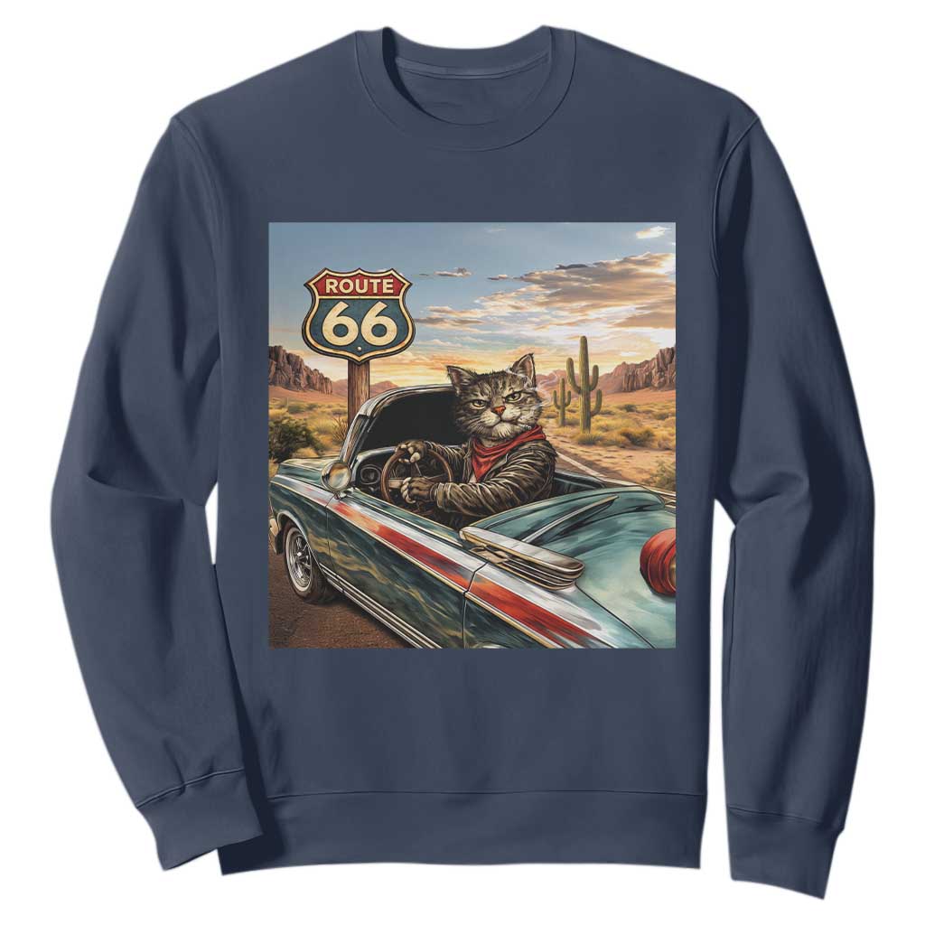 Funny Route Highway 66 Cat Lover Sweatshirt Mother Road Travel Gift TS12 Navy Print Your Wear