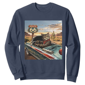 Funny Route Highway 66 Cat Lover Sweatshirt Mother Road Travel Gift TS12 Navy Print Your Wear