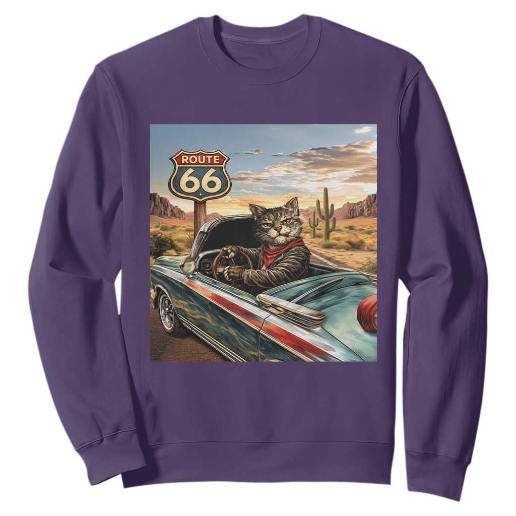 Funny Route Highway 66 Cat Lover Sweatshirt Mother Road Travel Gift TS12 Purple Print Your Wear