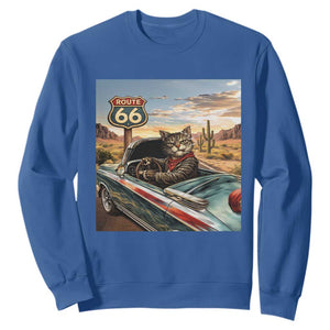 Funny Route Highway 66 Cat Lover Sweatshirt Mother Road Travel Gift TS12 Royal Blue Print Your Wear