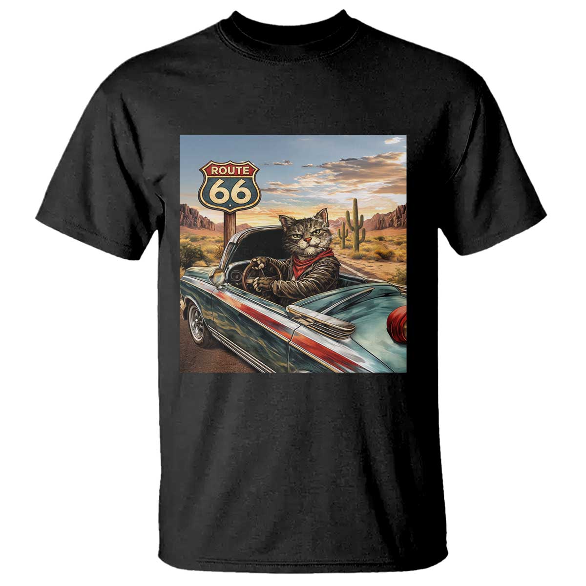 Funny Route Highway 66 Cat Lover T Shirt Mother Road Travel Gift TS12 Black Print Your Wear