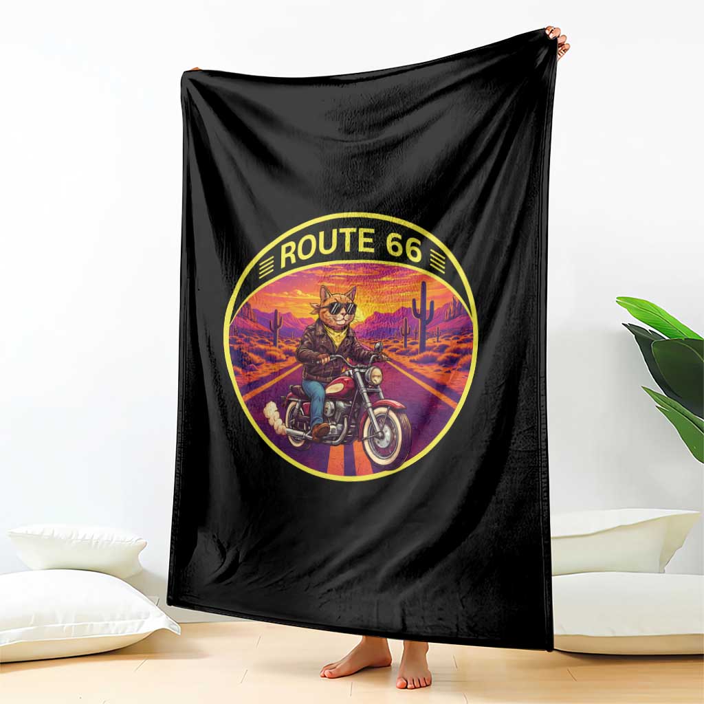 Route Highway 66 Motorcycle Cat Throw Blanket Open Road Adventure Neon TS12 Print Your Wear