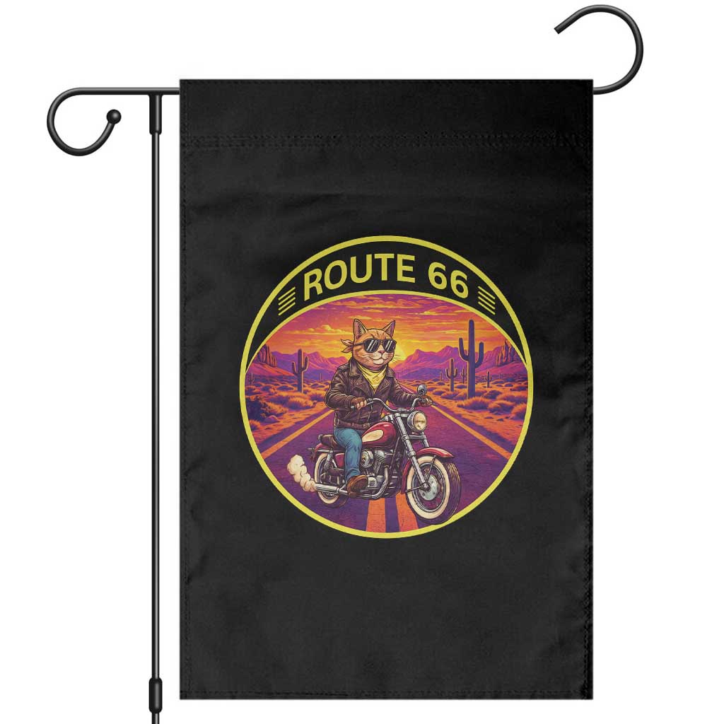Route Highway 66 Motorcycle Cat Garden Flag Open Road Adventure Neon TS12 Black Print Your Wear
